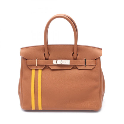 Hermes Brown Gold Yellow Togo Leather Swift Leather Handbag ( )