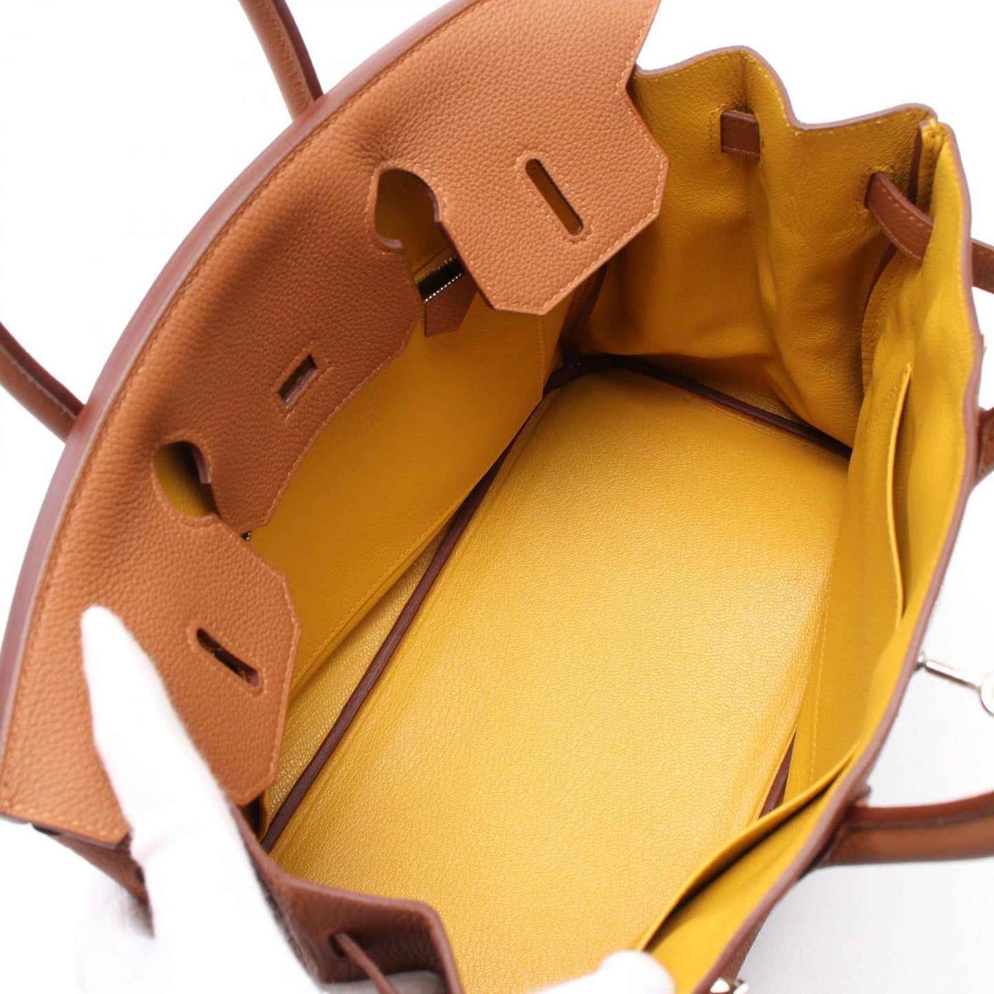 Hermes Brown Gold Yellow Togo Leather Swift Leather Handbag ( )