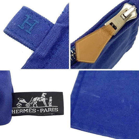 Hermes Blue Cotton Canvas Clutch Bag Pouch ( )