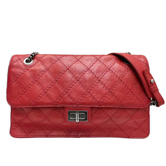 Chanel 2.55 matelasse chain shoulder bag red coco mark leather antique silver matte   metal fittings Matelasse Bag COCO