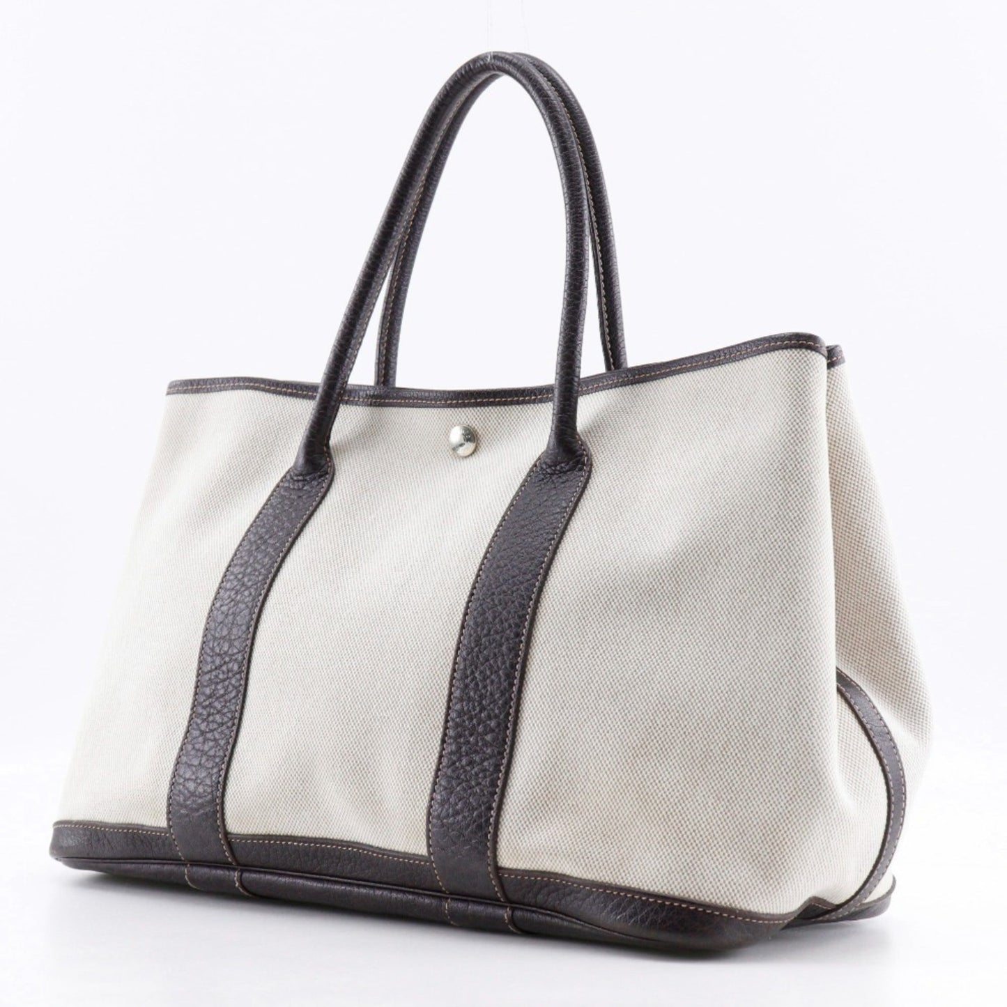 Hermes Beige Brown Marron Toile H Buffalo Leather Tote Bag ( )