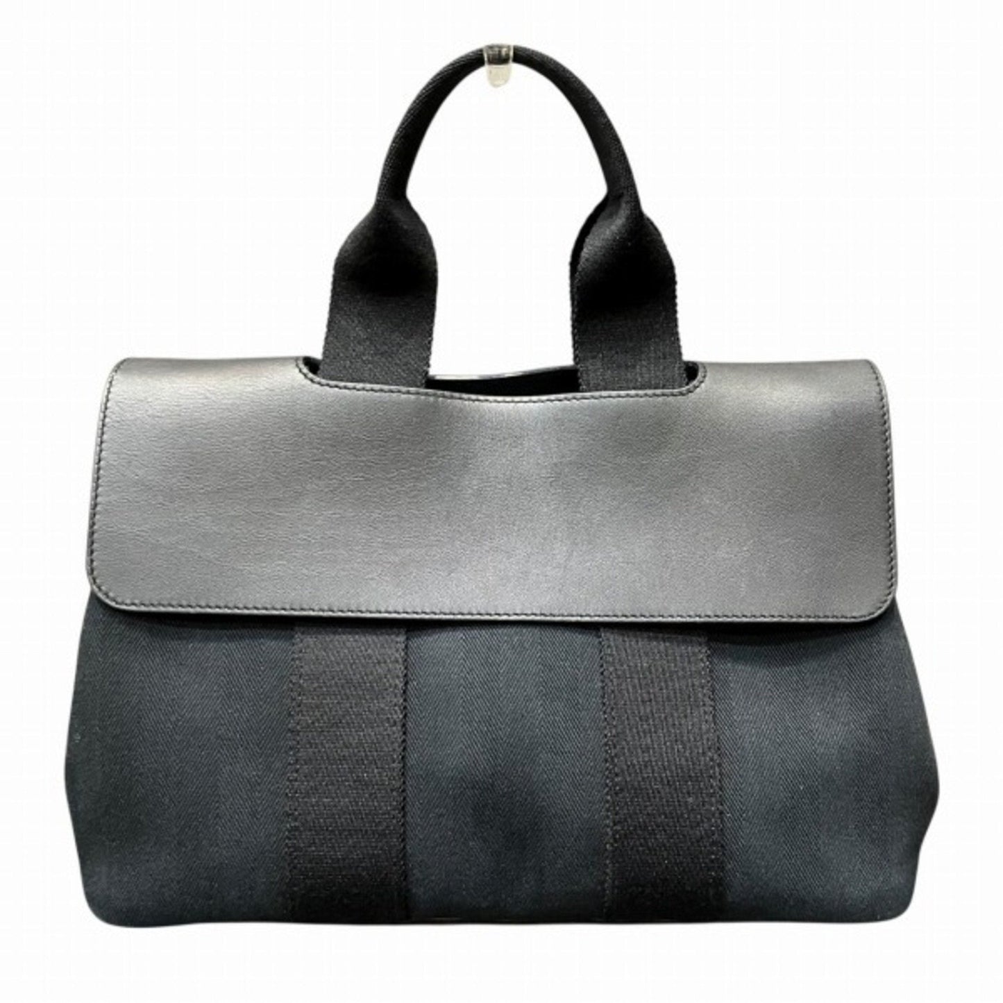 Hermes Black Toile Chevron Leather Handbag ( )