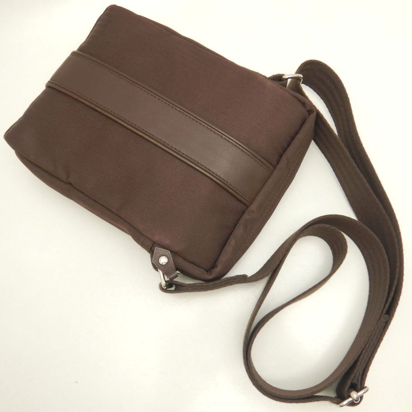 Hermes Brown Dark Brown Toile Chevron Shoulder Bag ( )