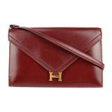Hermes Bordeaux Rouge H Box Calf Leather Clutch Bag Handbag ( )