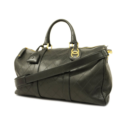 CHANEL   Bicolor Boston Bag Women,Men,Unisex Leather Boston Bag Black