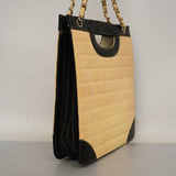 CHANEL   Chocolate Bar Chain Shoulder Women's Patent Leather Beige,Black
