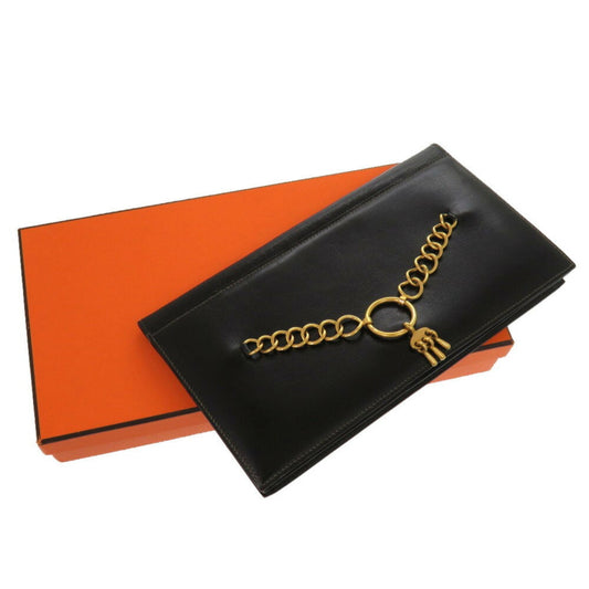 Hermes Black Box Calf Leather Clutch Bag ( )