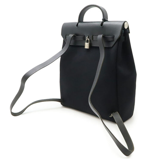 Hermes Black Toile Officier Leather Backpack Handbag ( )