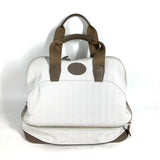 Hermes Beige Etoupe Gray White Toile Chevron Leather Boston Bag Handbag ( )