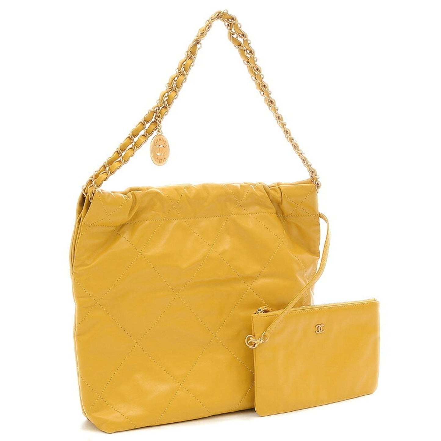 Chanel 22 Chain Shoulder Bag with Small Pouch Leather Yellow AS3260