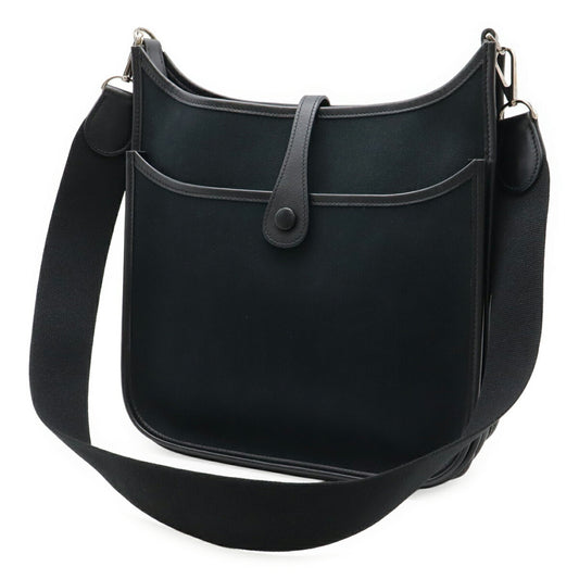 Hermes Black Toile H Leather Shoulder Bag ( )