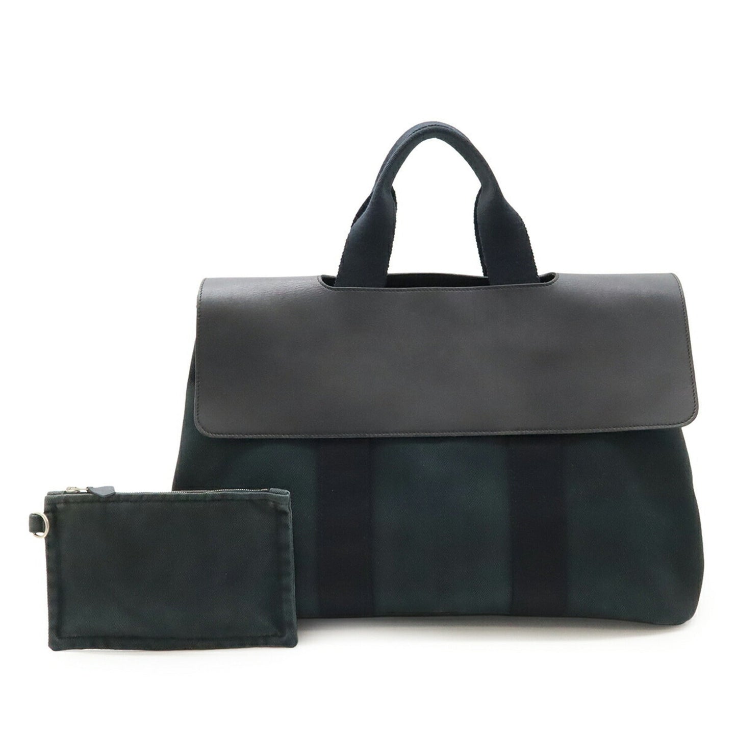 Hermes Black Toile Chevron Leather Handbag Pouch Tote Bag ( )