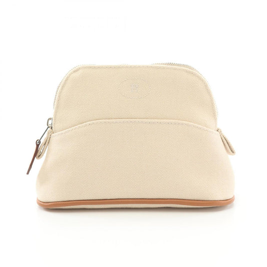 Hermes Beige Brown Canvas Leather Pouch ( )