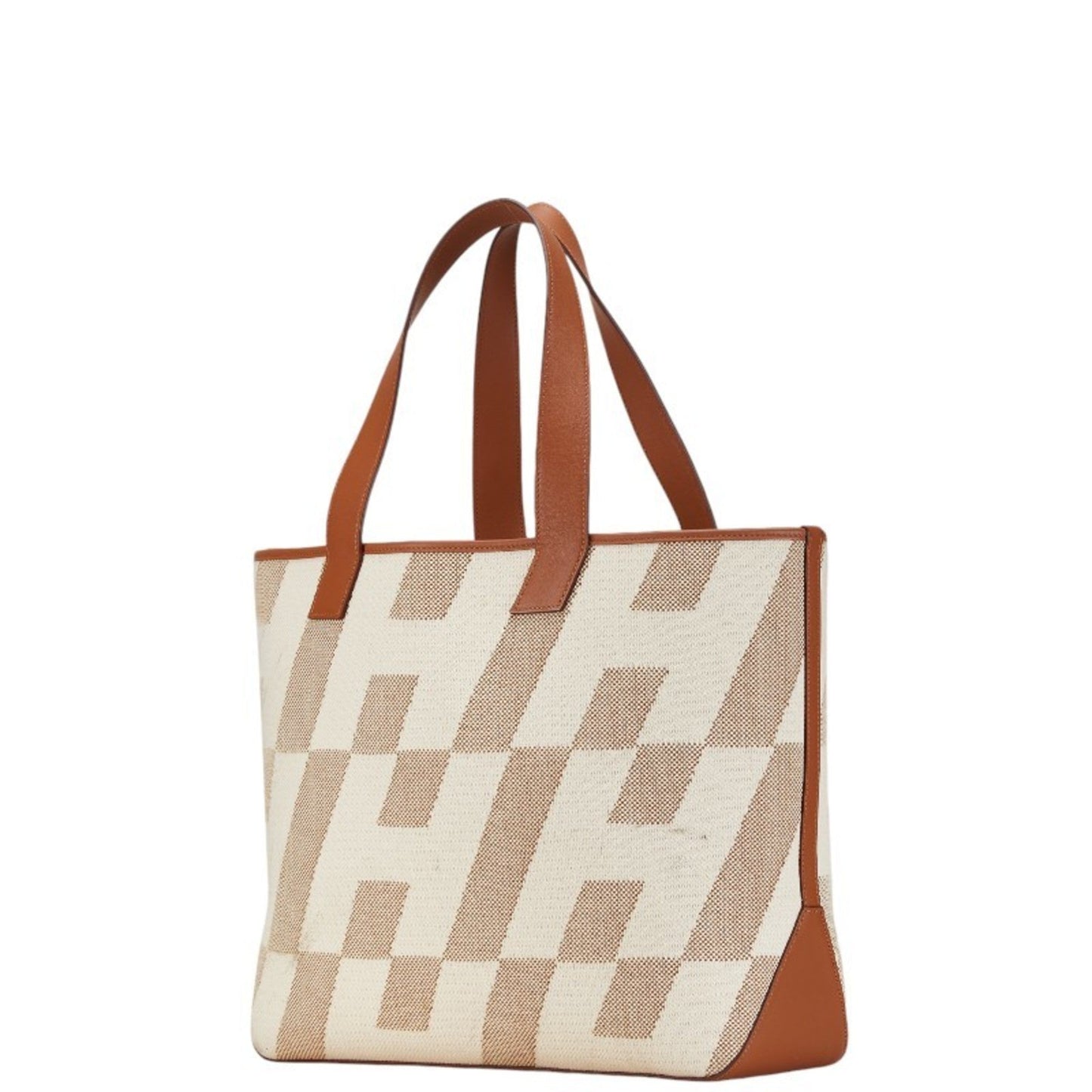 Hermes Beige Brown Toile H Leather Tote Bag ( )