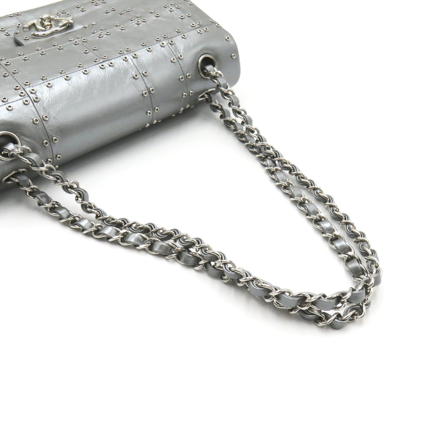 CHANEL Airline W Flap ChainShoulder Silver Calfskin [cowhide]