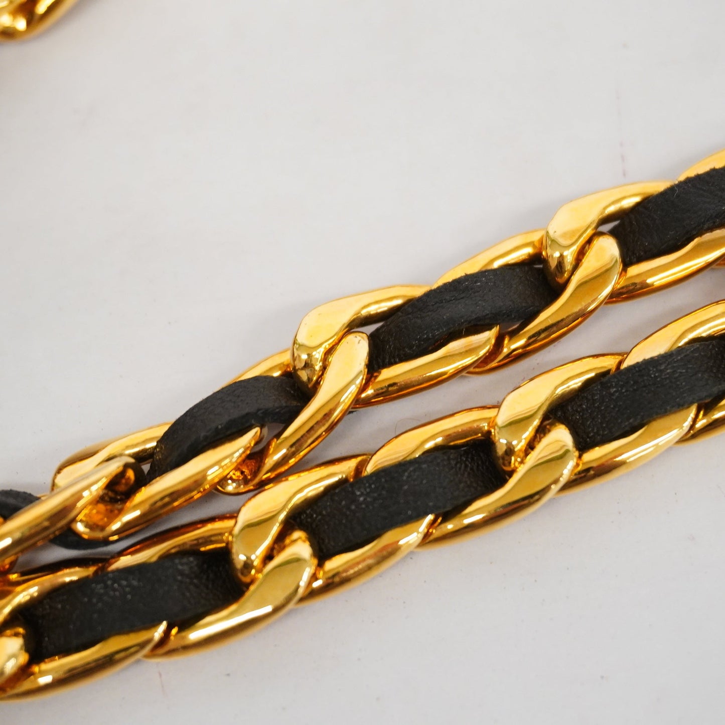 CHANEL  Belt Gold Metal Women's Leather Chain Belt Black