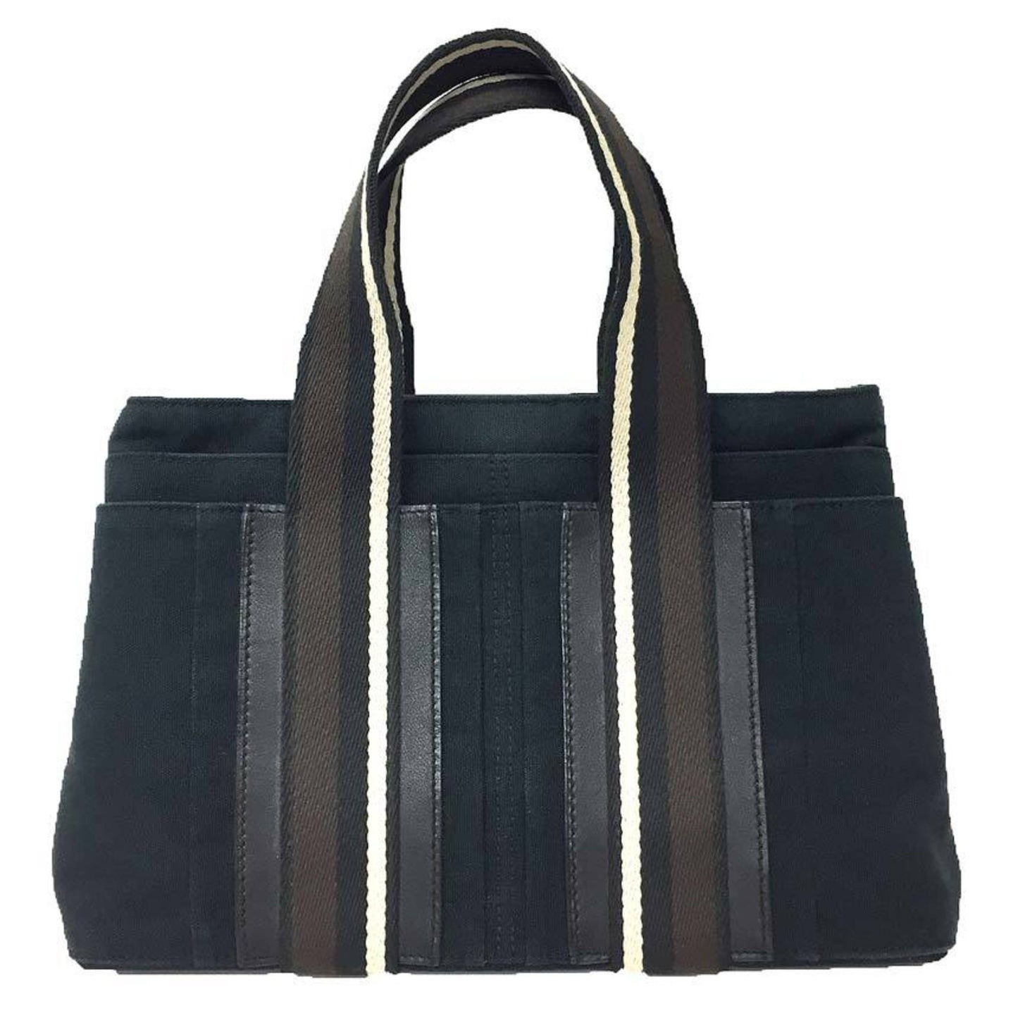 Hermes Black Canvas Leather Tote Bag ( )