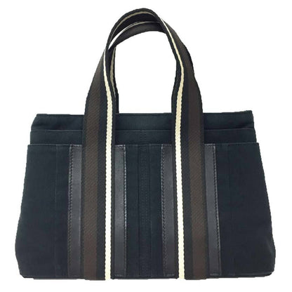 Hermes Black Canvas Leather Tote Bag ( )