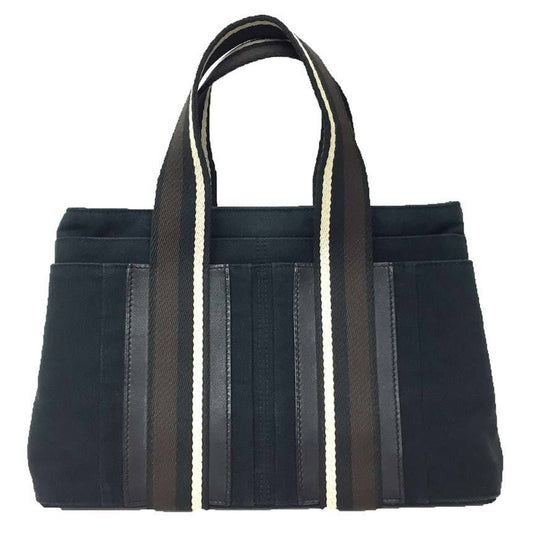 Hermes Black Canvas Leather Tote Bag ( )