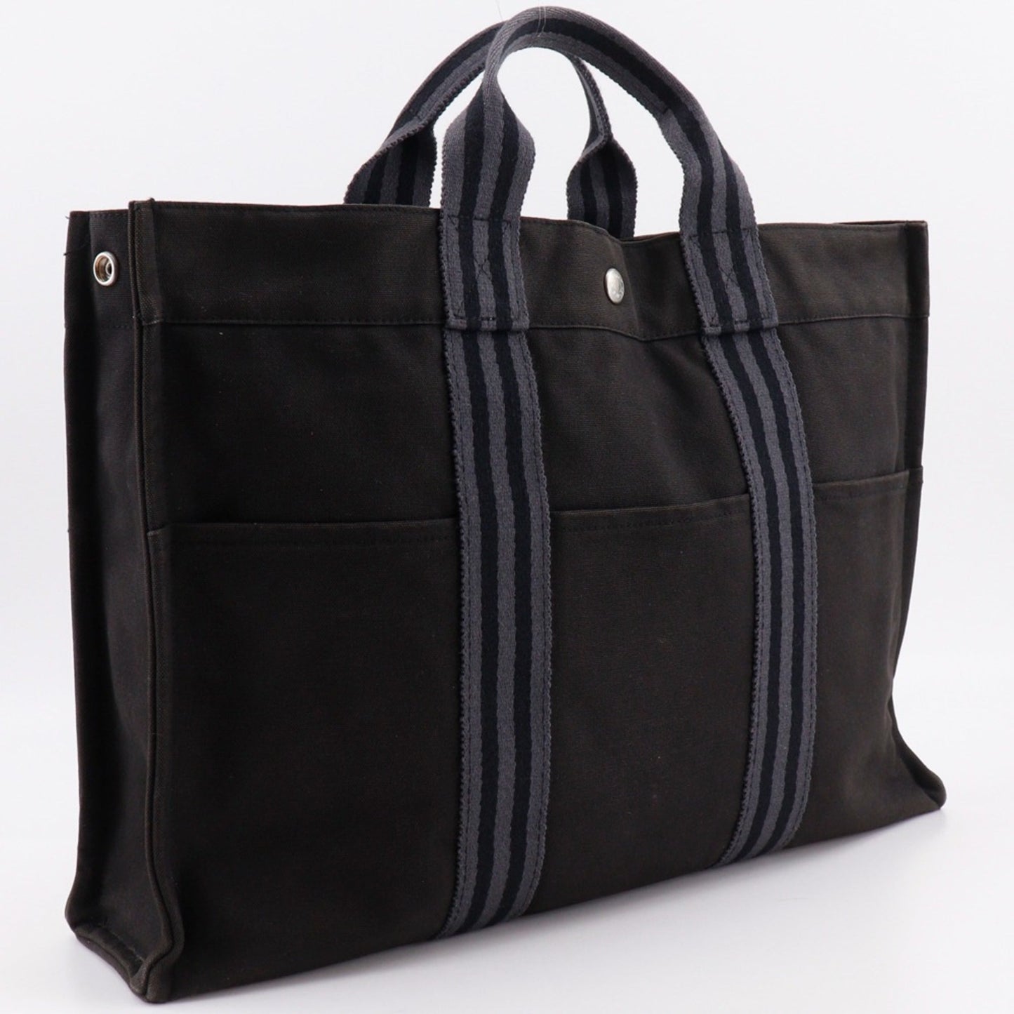Hermes Black Cotton Canvas Handbag Tote Bag ( )