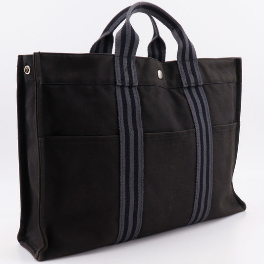 Hermes Black Cotton Canvas Handbag Tote Bag ( )