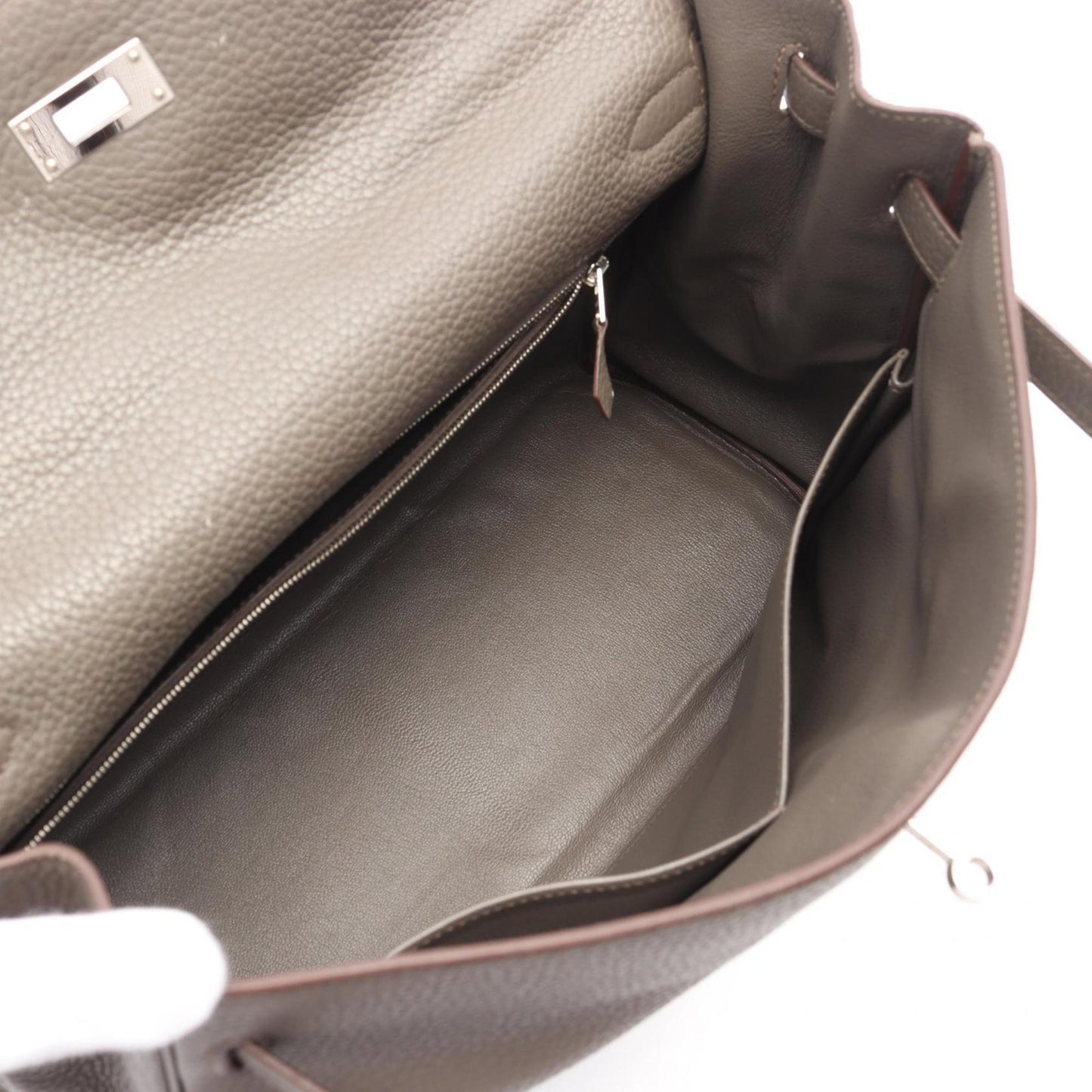 Hermes Brown Etain Taurillon Clemence Leather Handbag ( )