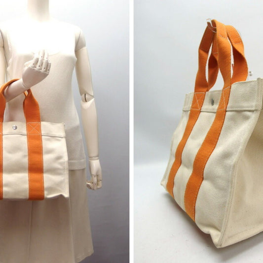Hermes Bora Bora Orange White Cotton Handbag Tote Bag ( )