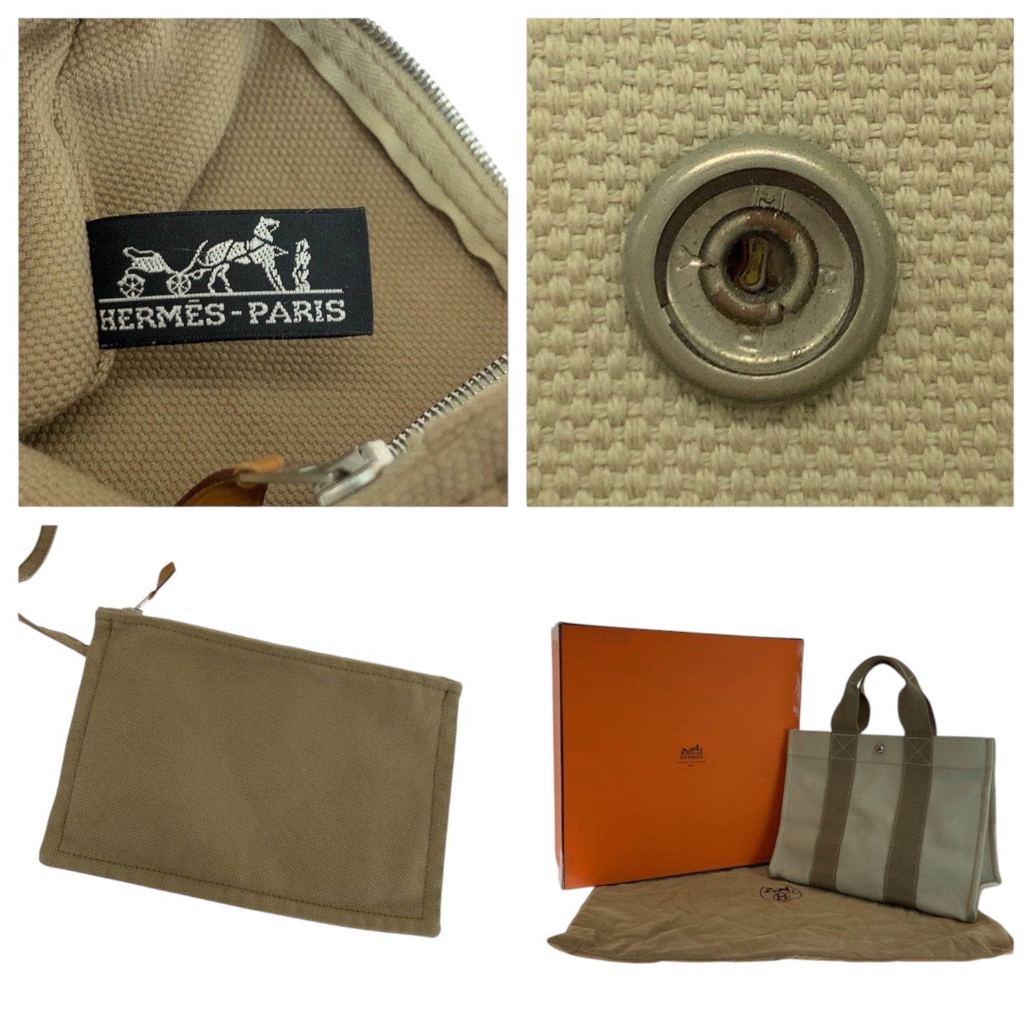Hermes Beige Ivory Canvas Handbag Tote Bag ( )
