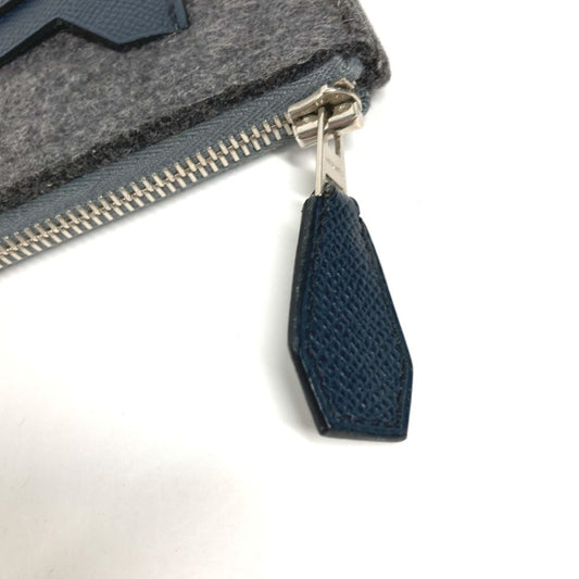Hermes Bicolor Gray Navy Felt Leather Clutch Bag Pouch ( )