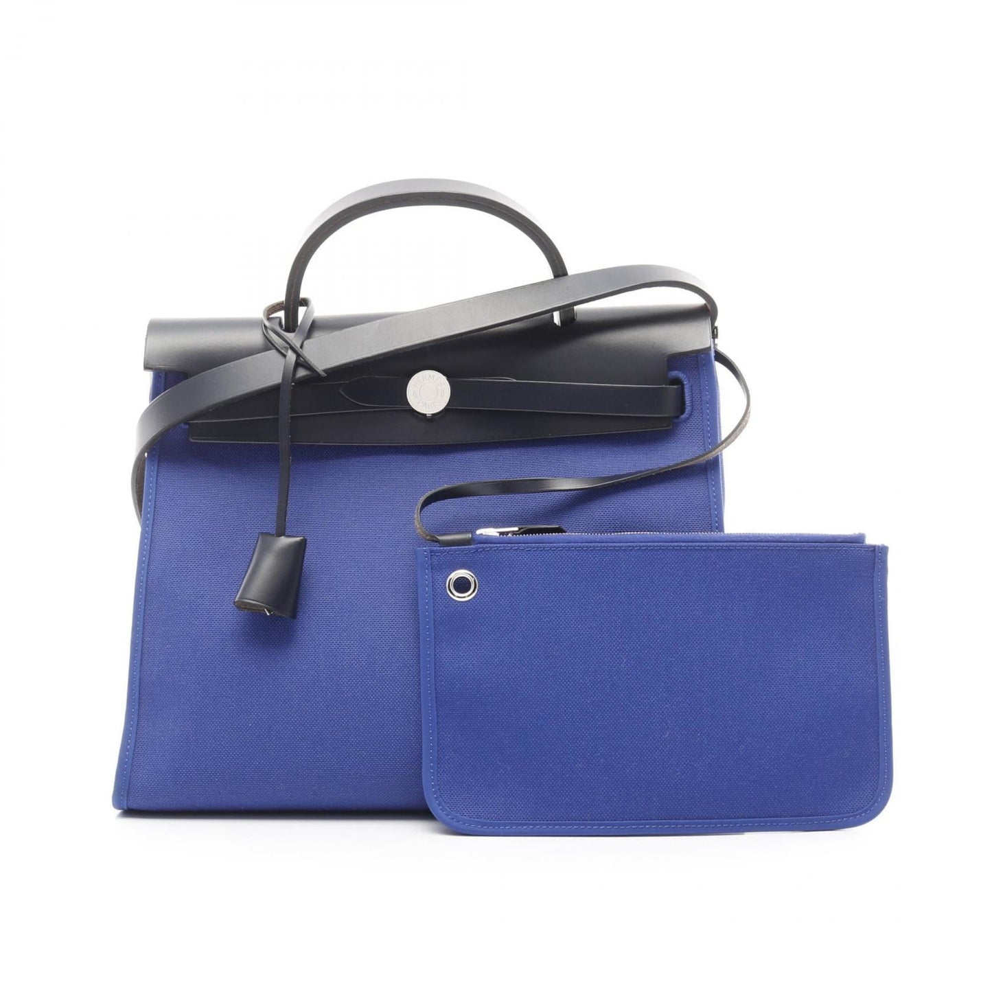Hermes Bleu Saphir Blue Navy Canvas Leather Handbag ( )