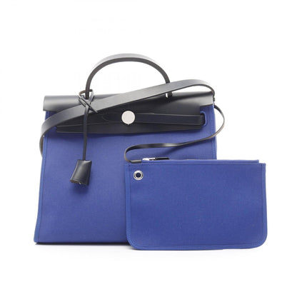 Hermes Bleu Saphir Blue Navy Canvas Leather Handbag ( )