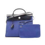 Hermes Bleu Saphir Blue Navy Canvas Leather Handbag ( )