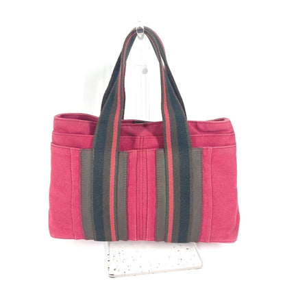 Hermes Brown Red Color Canvas Handbag Tote Bag ( )