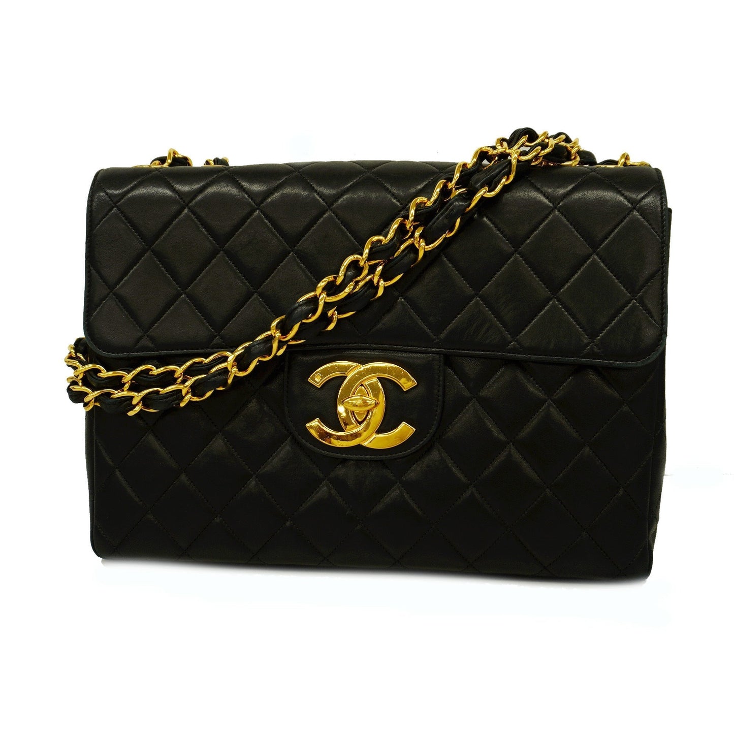 CHANEL Decamatlasse W Chain Lambskin Women's Leather Shoulder Bag Black