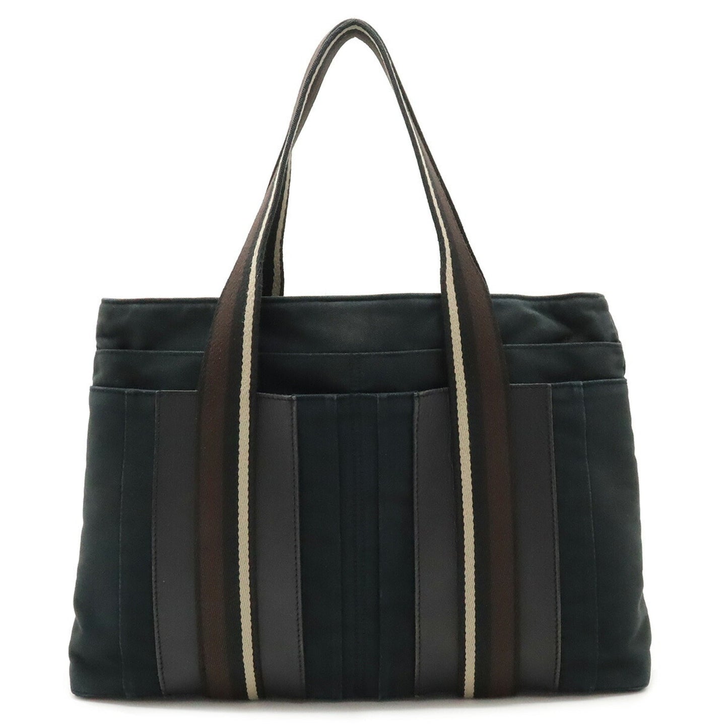 Hermes Beige Black Brown Canvas Leather Shoulder Bag Tote Bag ( )