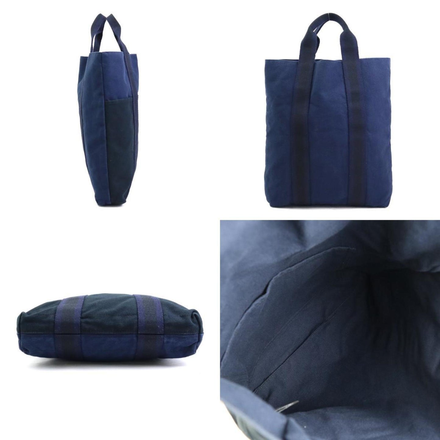 Hermes Black Navy Cotton Handbag Tote Bag ( )