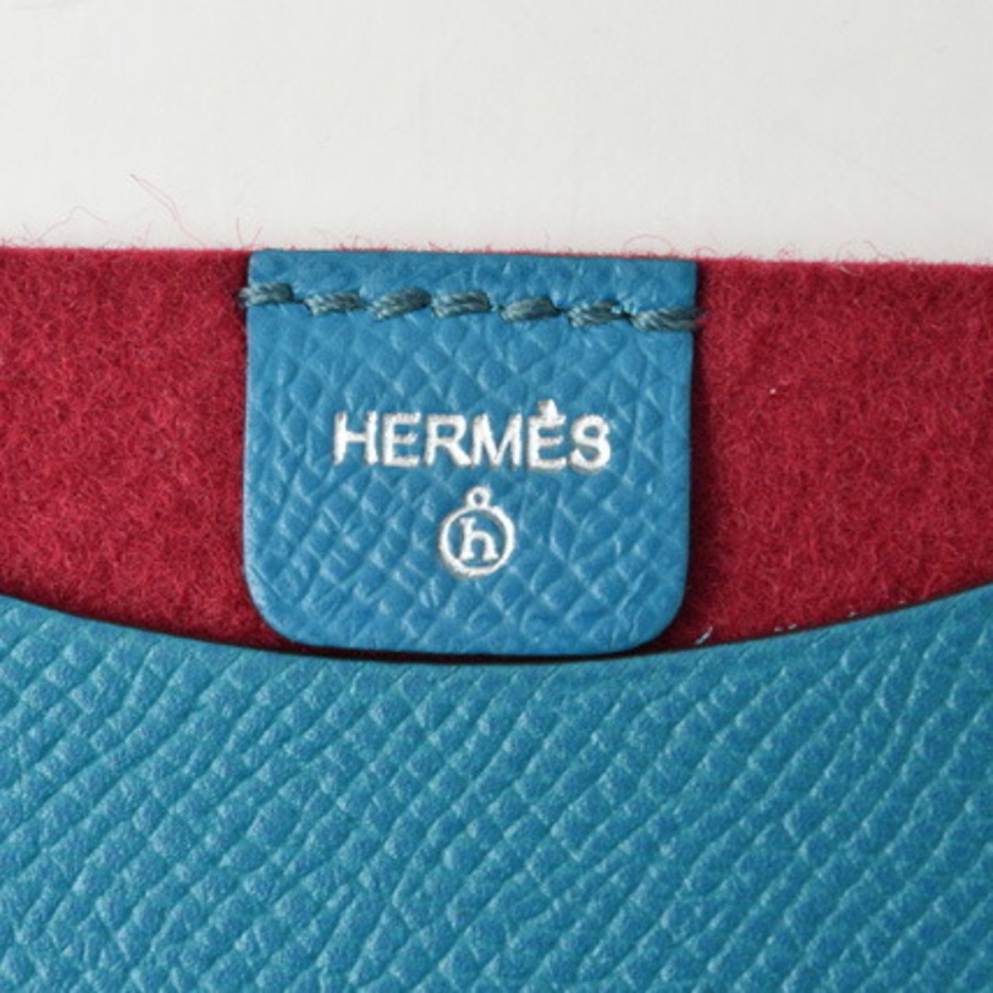 Hermes Blue Red Color Epsom Leather Felt Pouch ( )