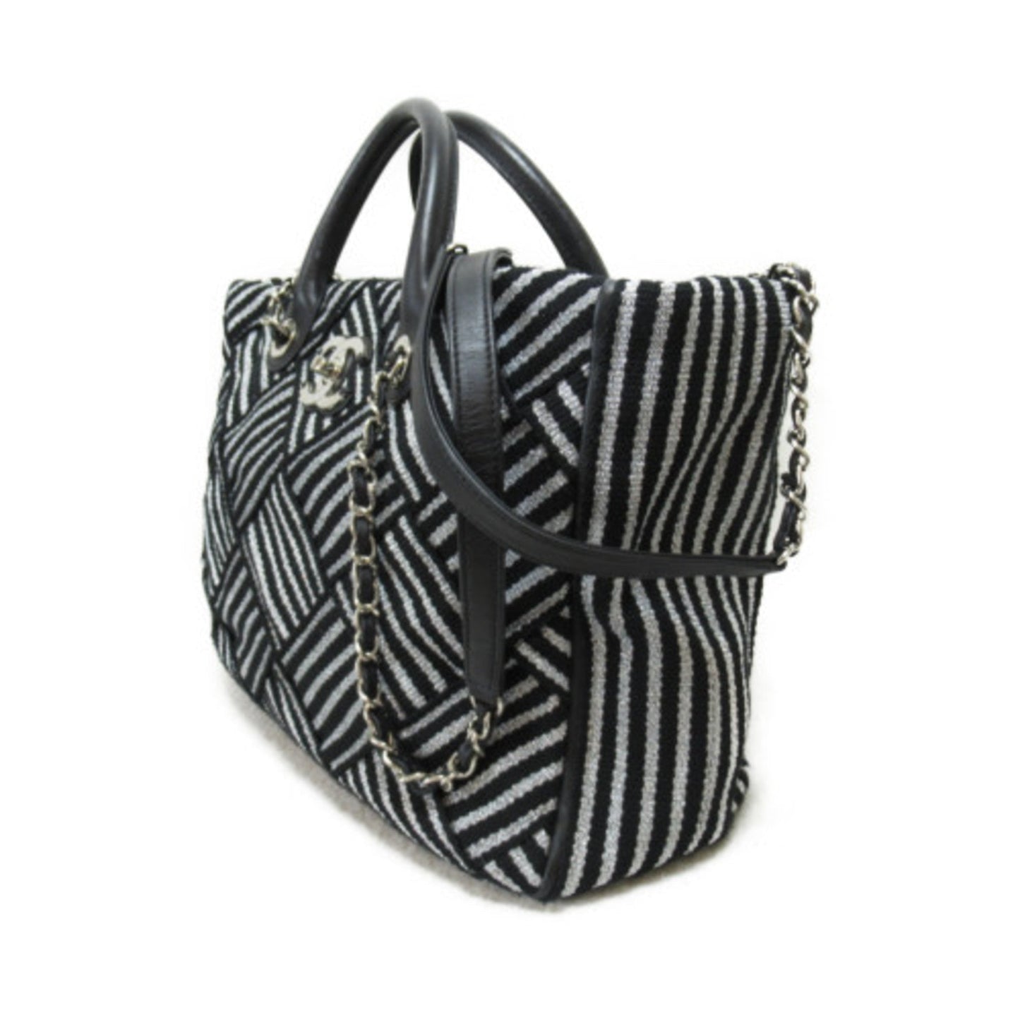 CHANEL 2way shoulder bag Black Silver Nylon polyester
