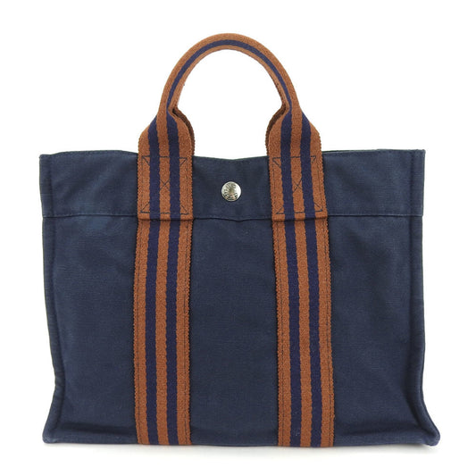 Hermes Brown Navy Canvas Tote Bag ( )