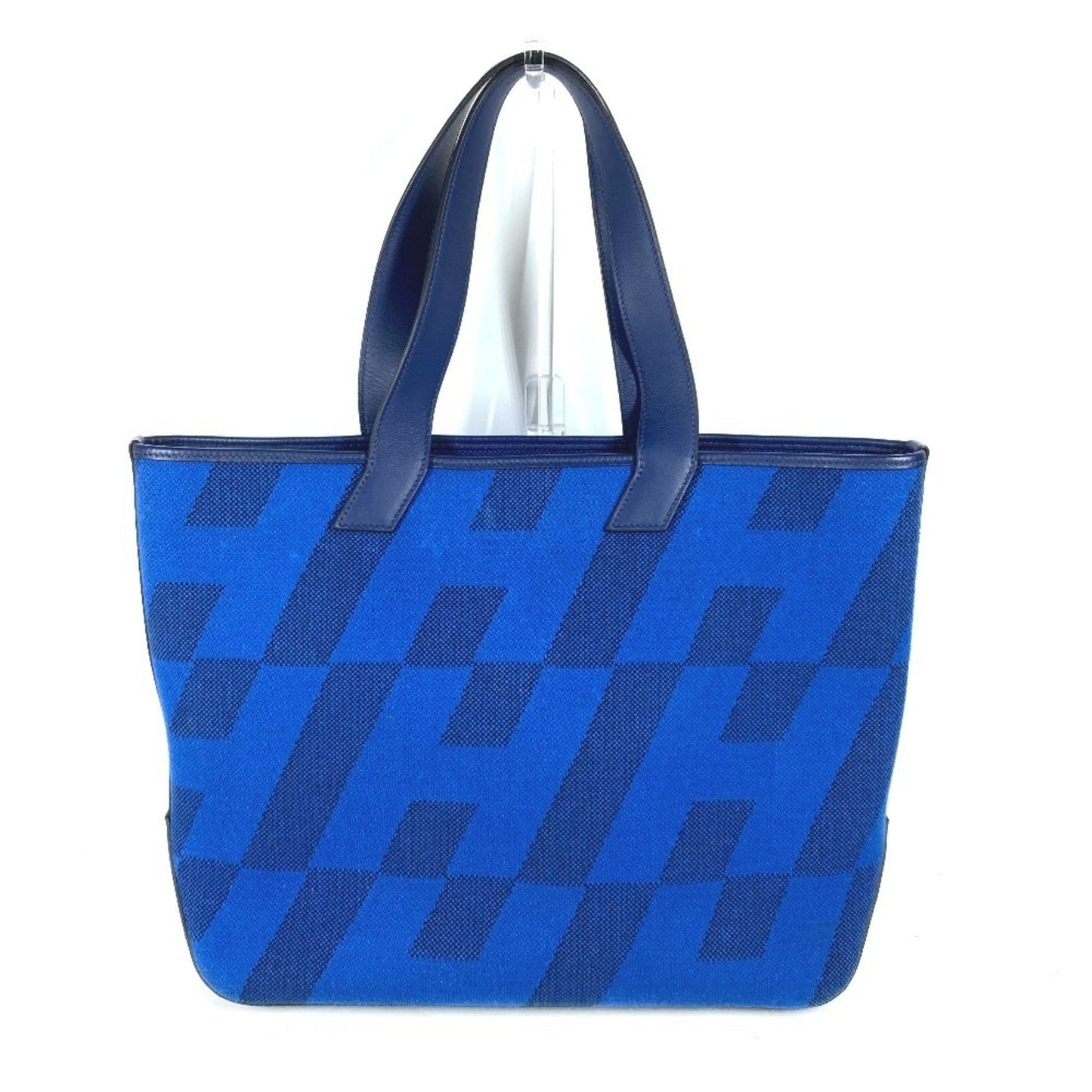 Hermes Blue Canvas Leather Handbag Shoulder Bag Tote Bag ( )