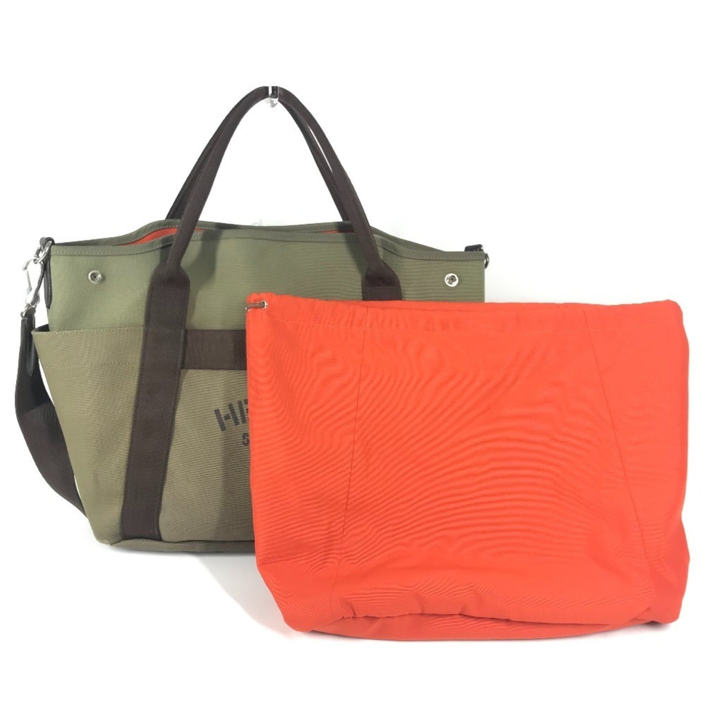Hermes Brown Khaki Canvas Leather Shoulder Bag Tote Bag ( )