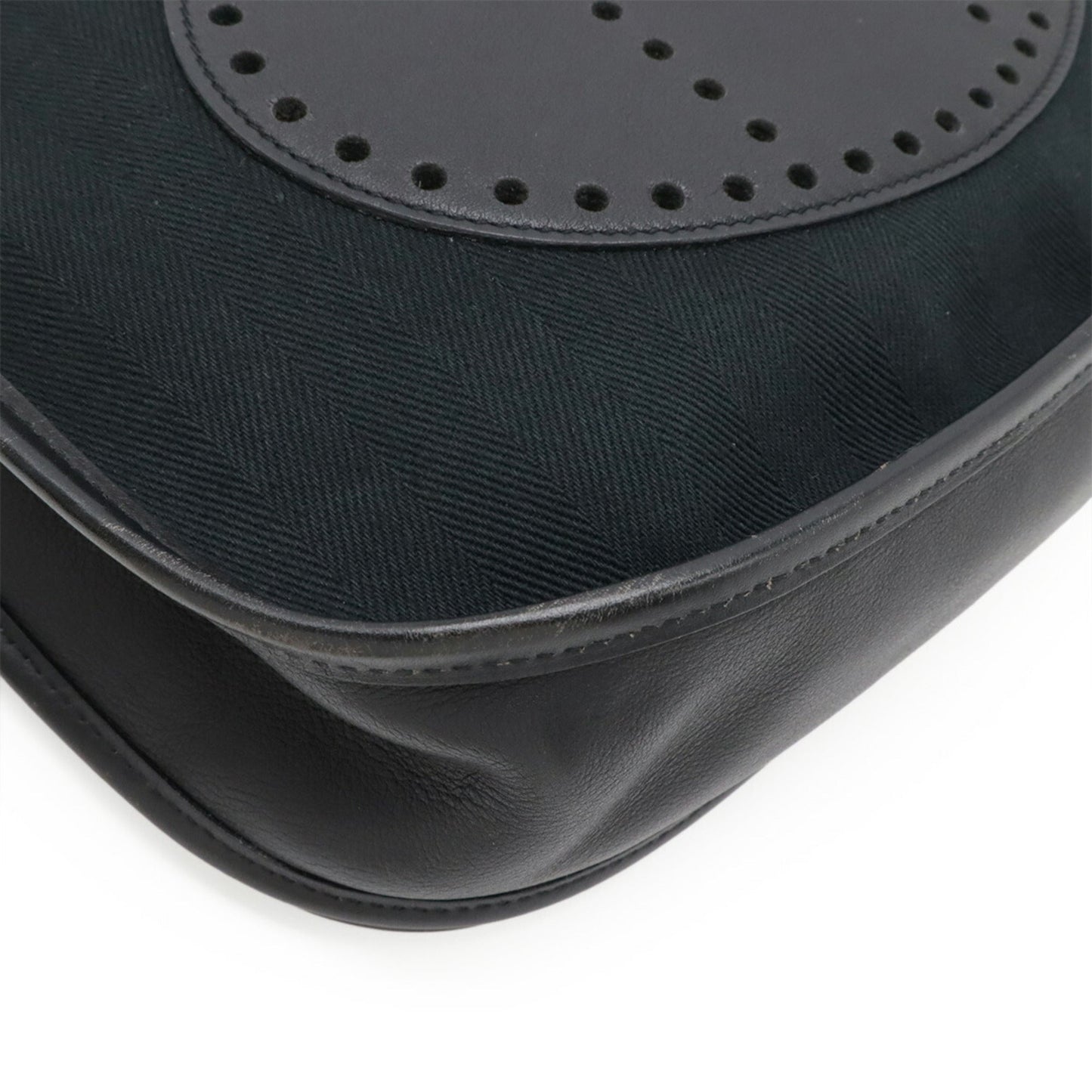 Hermes Black Toile H Leather Shoulder Bag ( )
