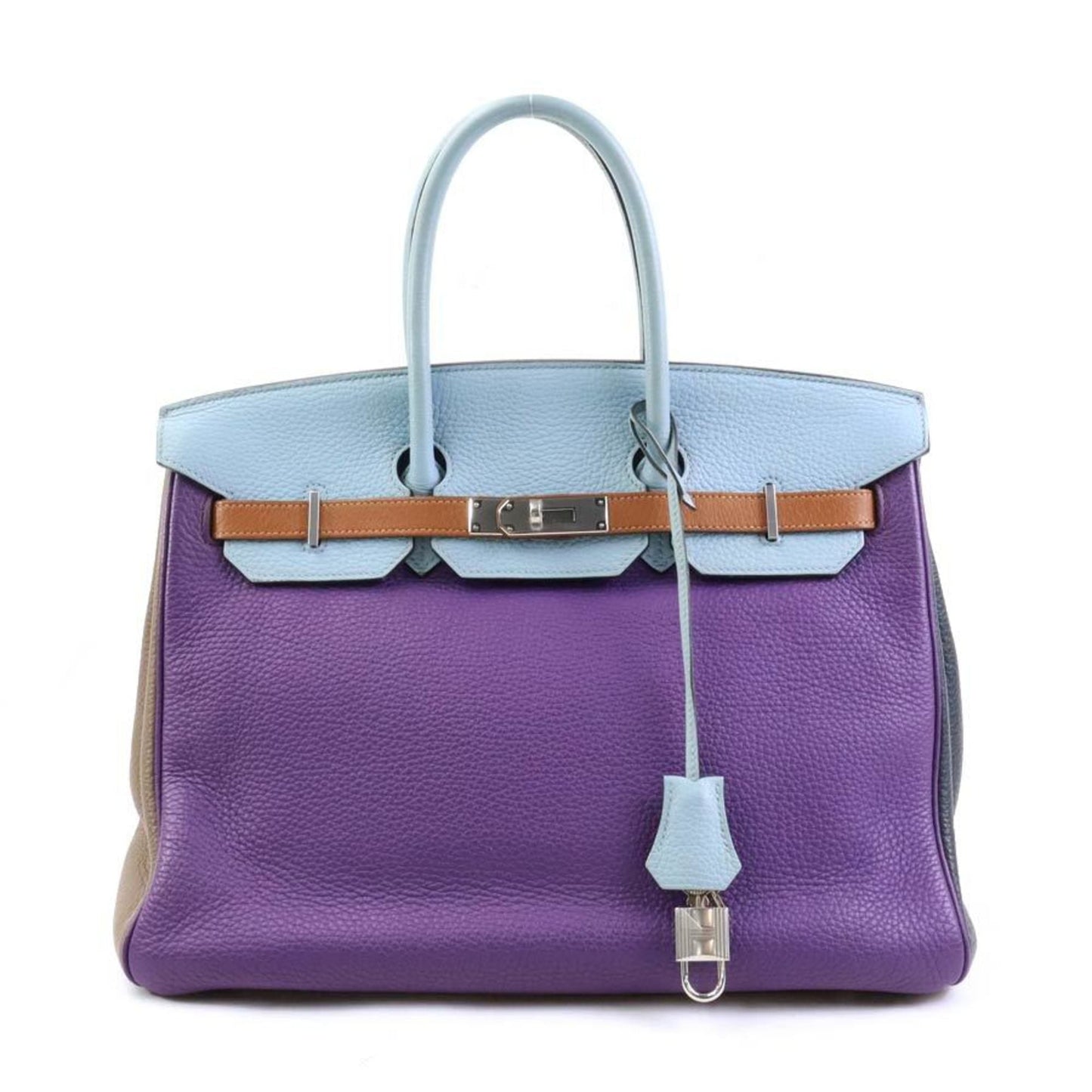 Hermes Blue Obscurs Etain Etoupe Gray Ultra Violet Taurillon Clemence Leather Handbag ( )
