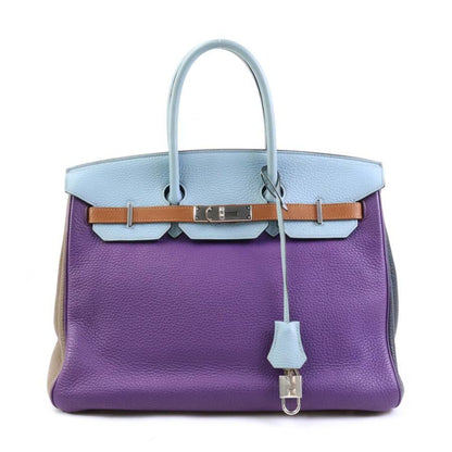 Hermes Blue Obscurs Etain Etoupe Gray Ultra Violet Taurillon Clemence Leather Handbag ( )