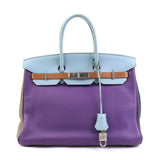 Hermes Blue Obscurs Etain Etoupe Gray Ultra Violet Taurillon Clemence Leather Handbag ( )