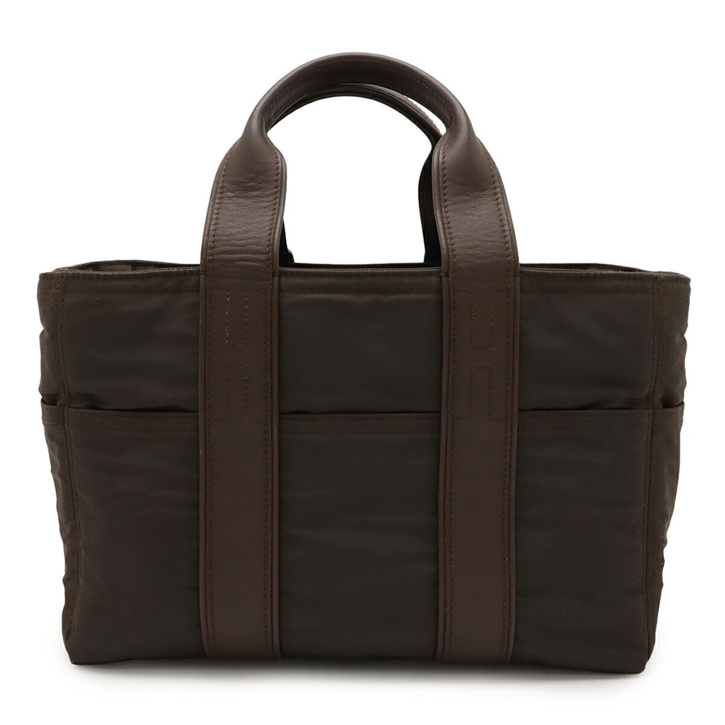 Hermes Brown Nylon Leather Handbag Tote Bag ( )