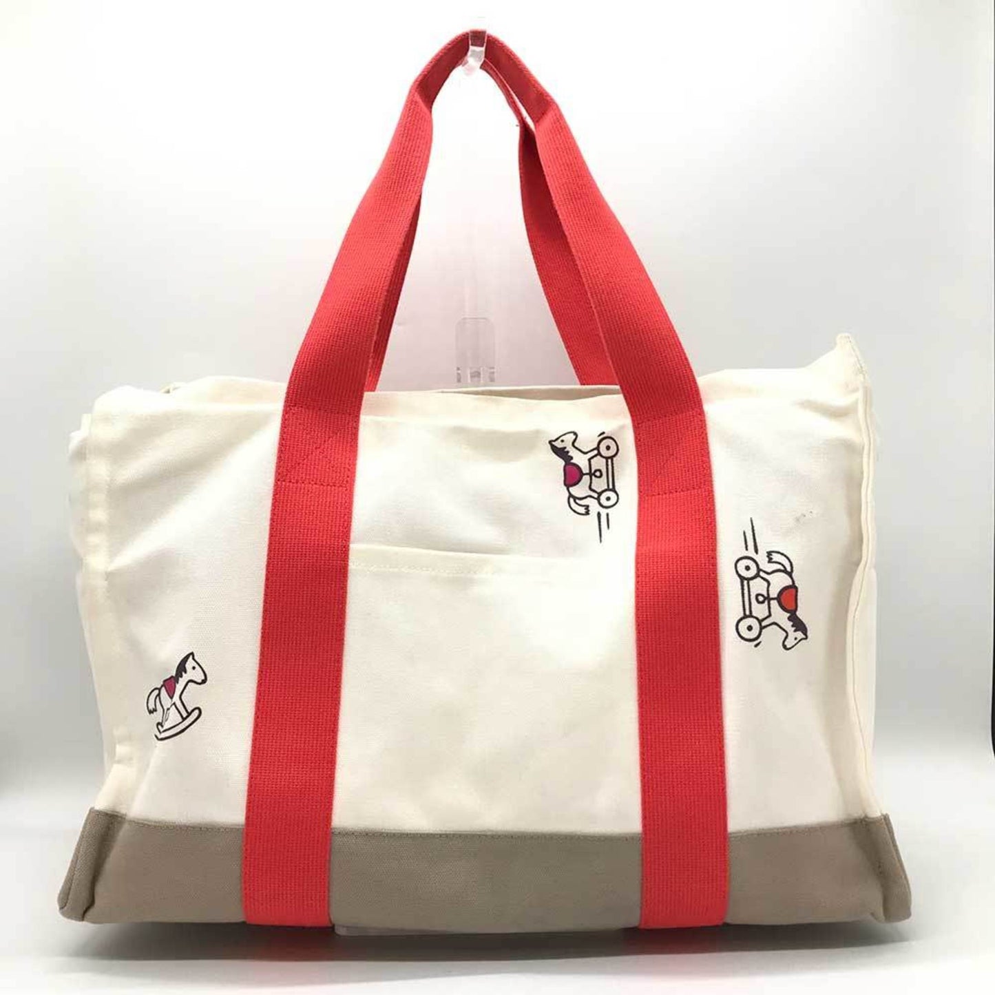 Hermes Adada Ivory Red Color Canvas Tote Bag ( )
