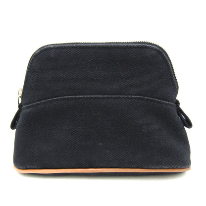 Hermes Bolide Black Brown Cotton Leather Pouch ( )
