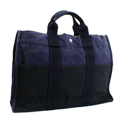 Hermes Black Navy Canvas Tote Bag ( )
