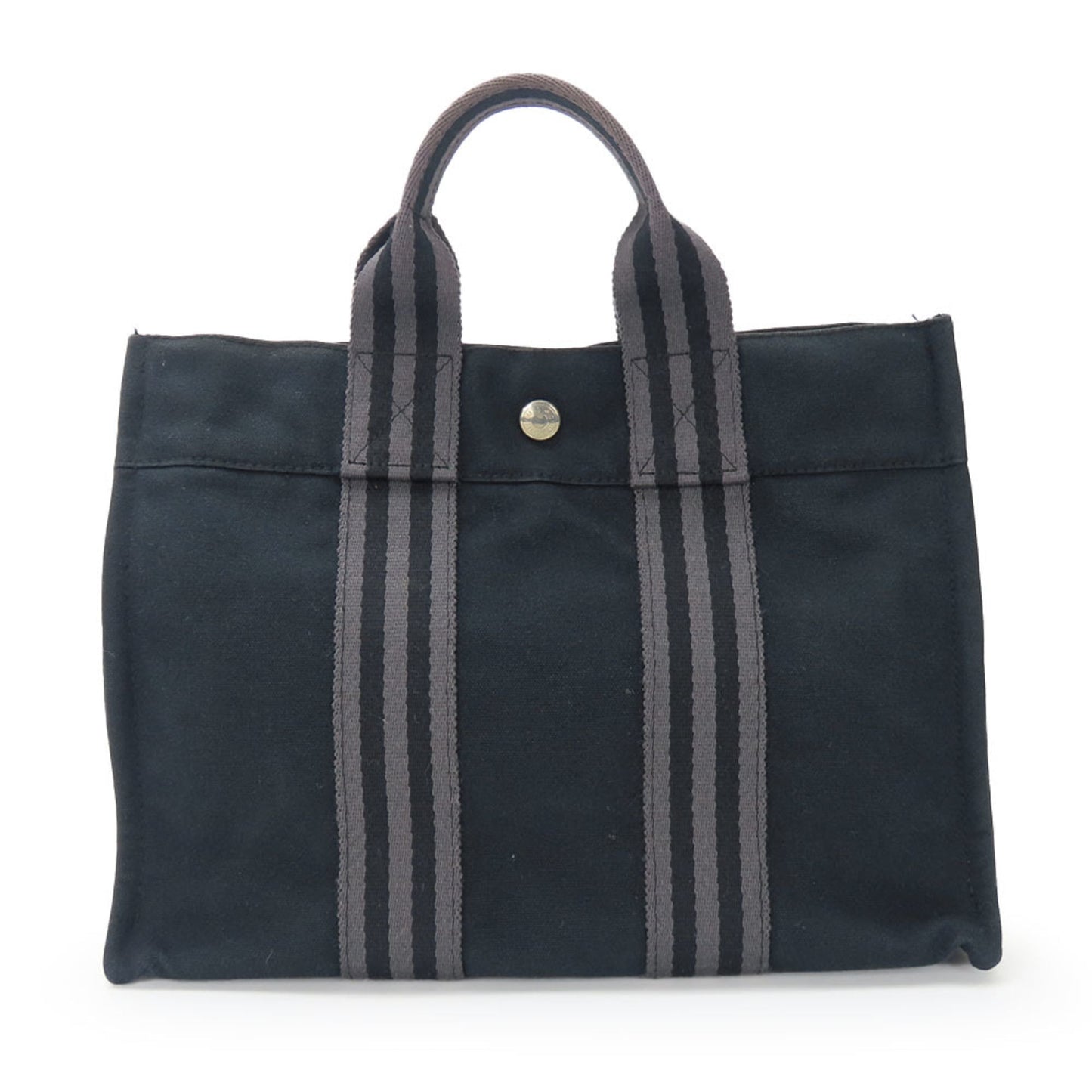 Hermes Black Gray Canvas Handbag ( )